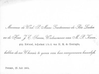 Huwelijksaankondiging C.T. de Bie Luden en J.E. Simon (1905)